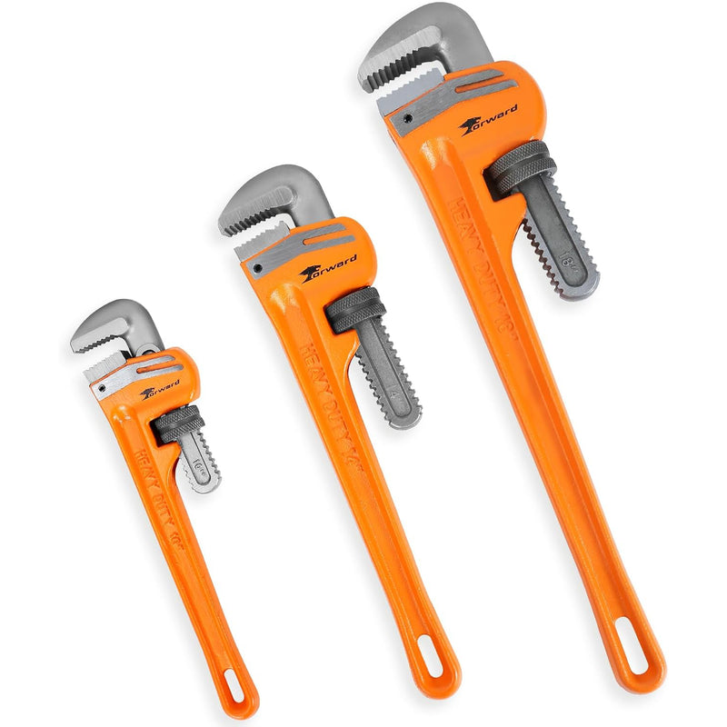 Forward 3pcs Pipe Wrench Set - 10", 14", 18" Heavy Duty Plumbing Wrench Hand KIT