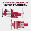 Forward Round Bench Vise 4 Inch Heavy Duty, 1740 Economic Industrial Vice with 360° Swivel Base, 4" Jaw Width, 4 1/2" Max Jaw Opening, 3-1/8" Throat Depth, 72,000PSI Ductile Iron