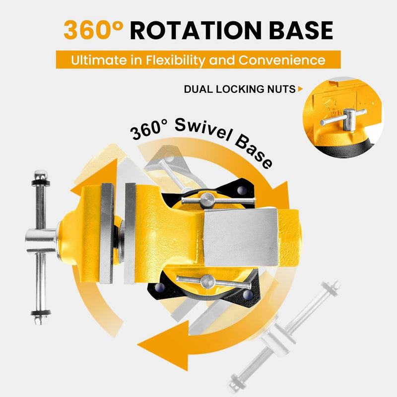 Forward Round Bench Vise, 4-1/2" Jaw Width, 4-1/2" Max Jaw Opening, 3-1/2" Throat Depth, 360° Swivel Base Ductile Iron Industrial Vice (1745A)