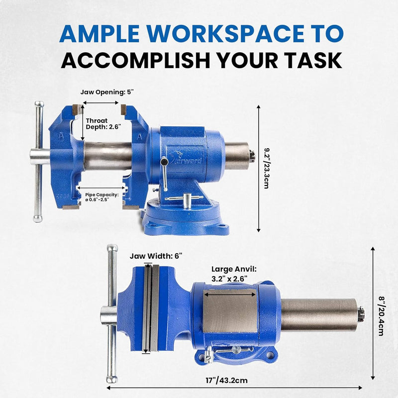 Forward HY-DT150B-6IN Heavy Duty Bench Vise 360-Degree Swivel Base and Head with Anvil (6")