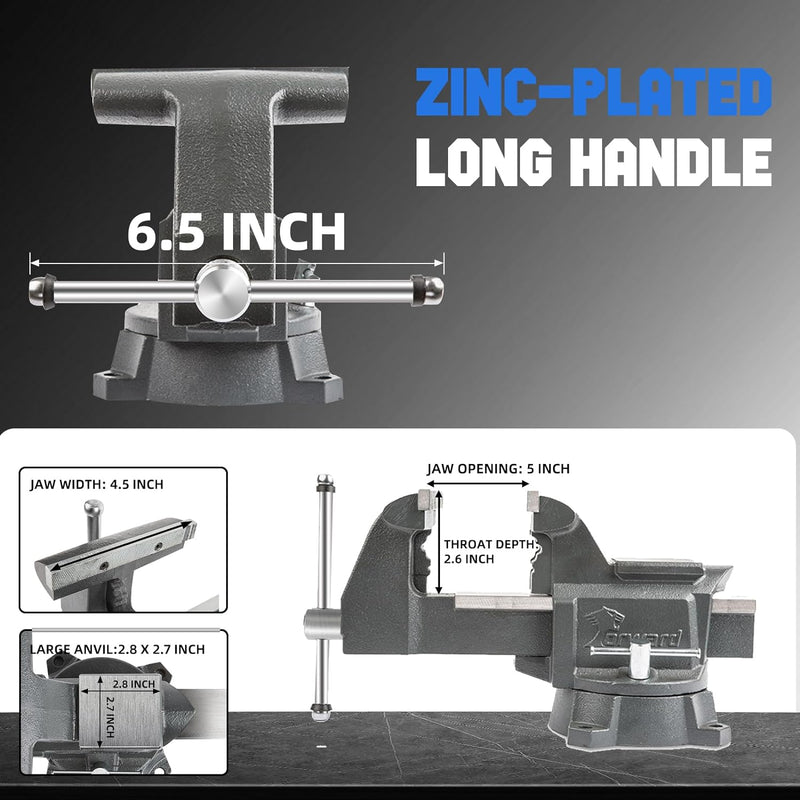 Forward CR40A-4.5In Bench Vise 210 Degrees Swivel Base Heavy Duty with Anvil (4 1/2")