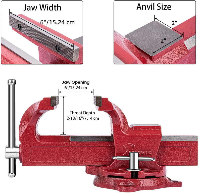 Forward 1306 6 Inch Home Vise Ductile Iron 6" Bench Vise Homeowner's Vice with Anvil and Swivel Base