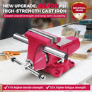 Forward Round Bench Vise, 1740B Economic Industrial Vice PRO with 360° Swivel Base, 4" Jaw Width, 4" Max Jaw Opening, 2-5/8" Throat Depth, 86,000PSI Ductile Iron