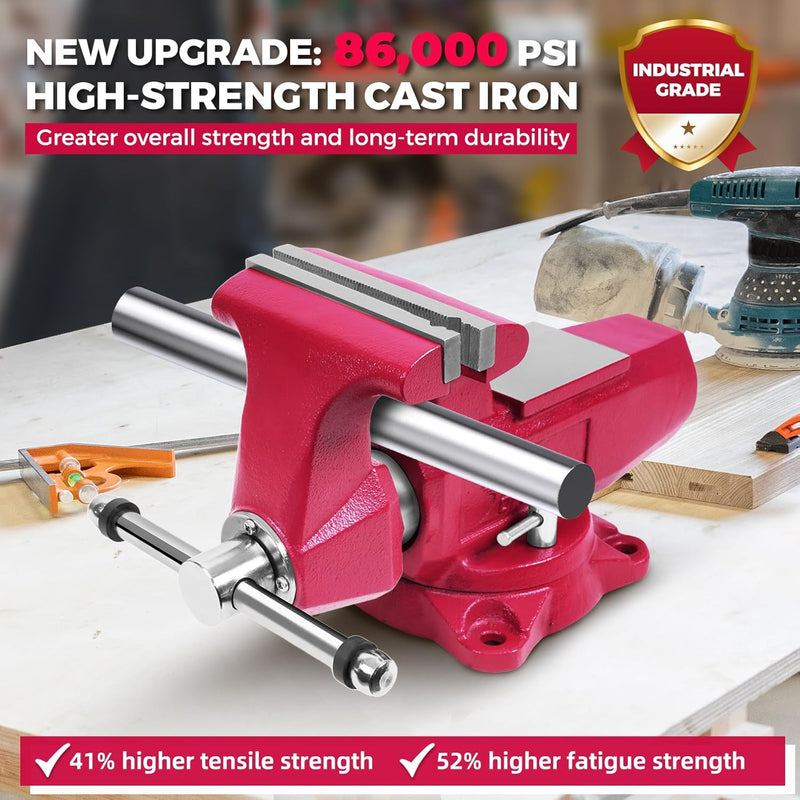 Forward Round Bench Vise, 1740B Economic Industrial Vice PRO with 360° Swivel Base, 4" Jaw Width, 4" Max Jaw Opening, 2-5/8" Throat Depth, 86,000PSI Ductile Iron