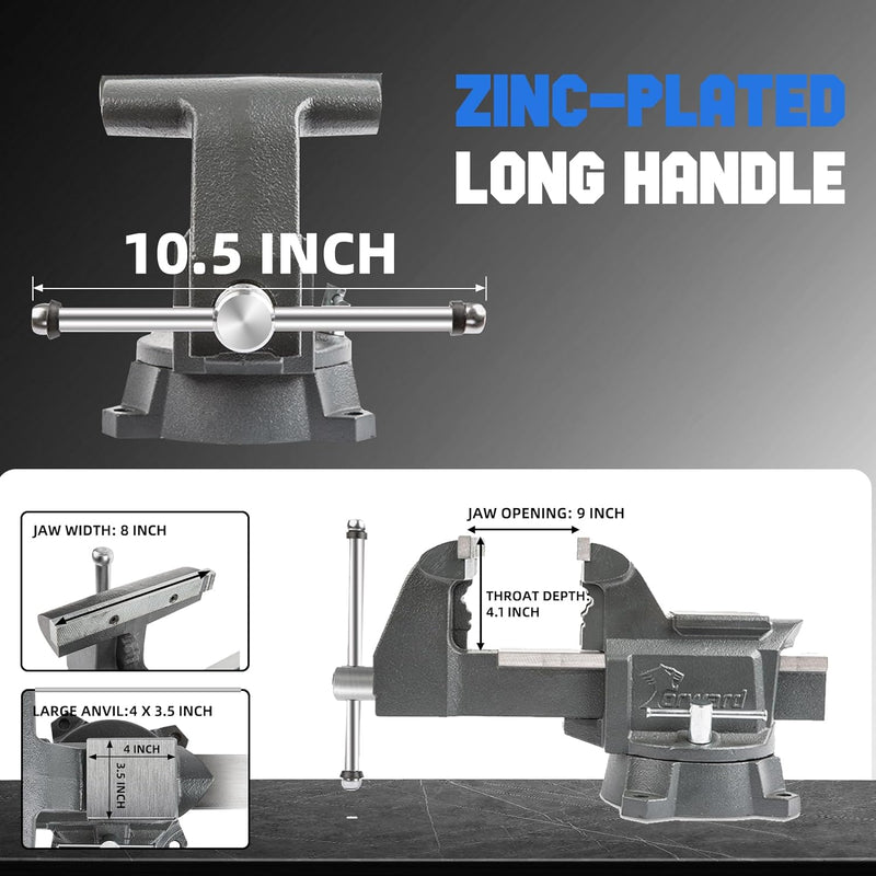 Forward CR80A-8In Bench Vise 190 Degrees Swivel Base Heavy Duty with Anvil (8")