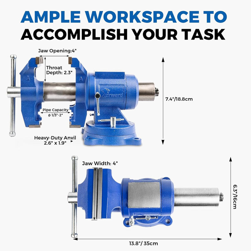 Forward HY-DT100-4IN Heavy Duty Bench Vise 360-Degree Swivel Base and Head with Anvil (4")