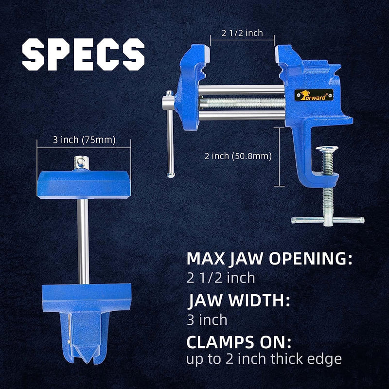 Forward Z30G Clamp-On Vise 3-Inch Jaw Width Portable Vise Guide-Post Bench Clamps for Woodworking, Drilling